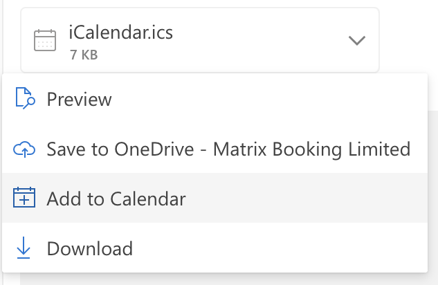 The add to calendar option in the more options dropdown.