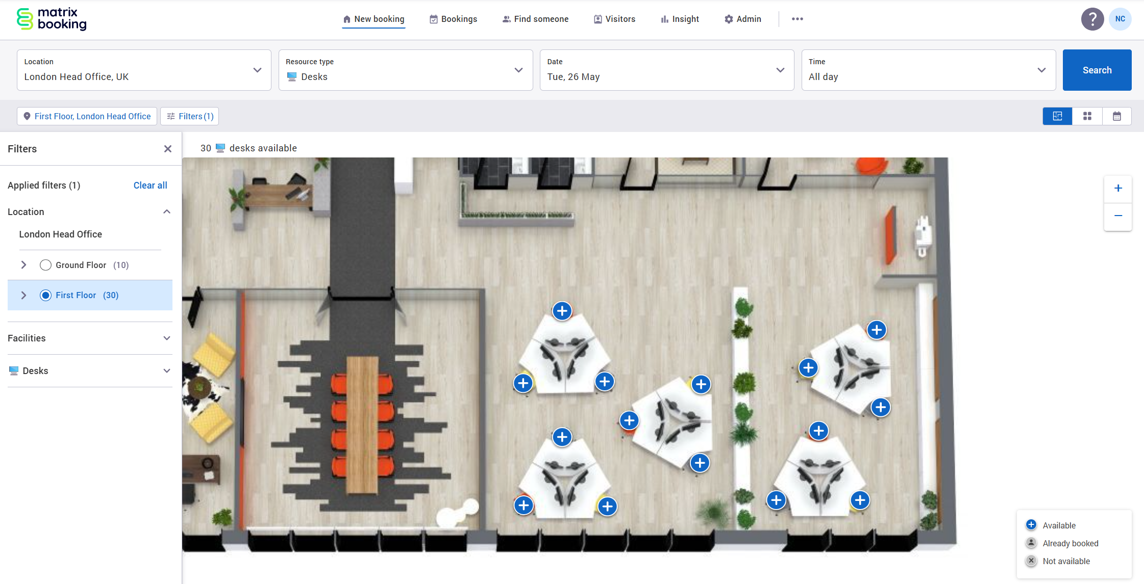 New booking filters.
