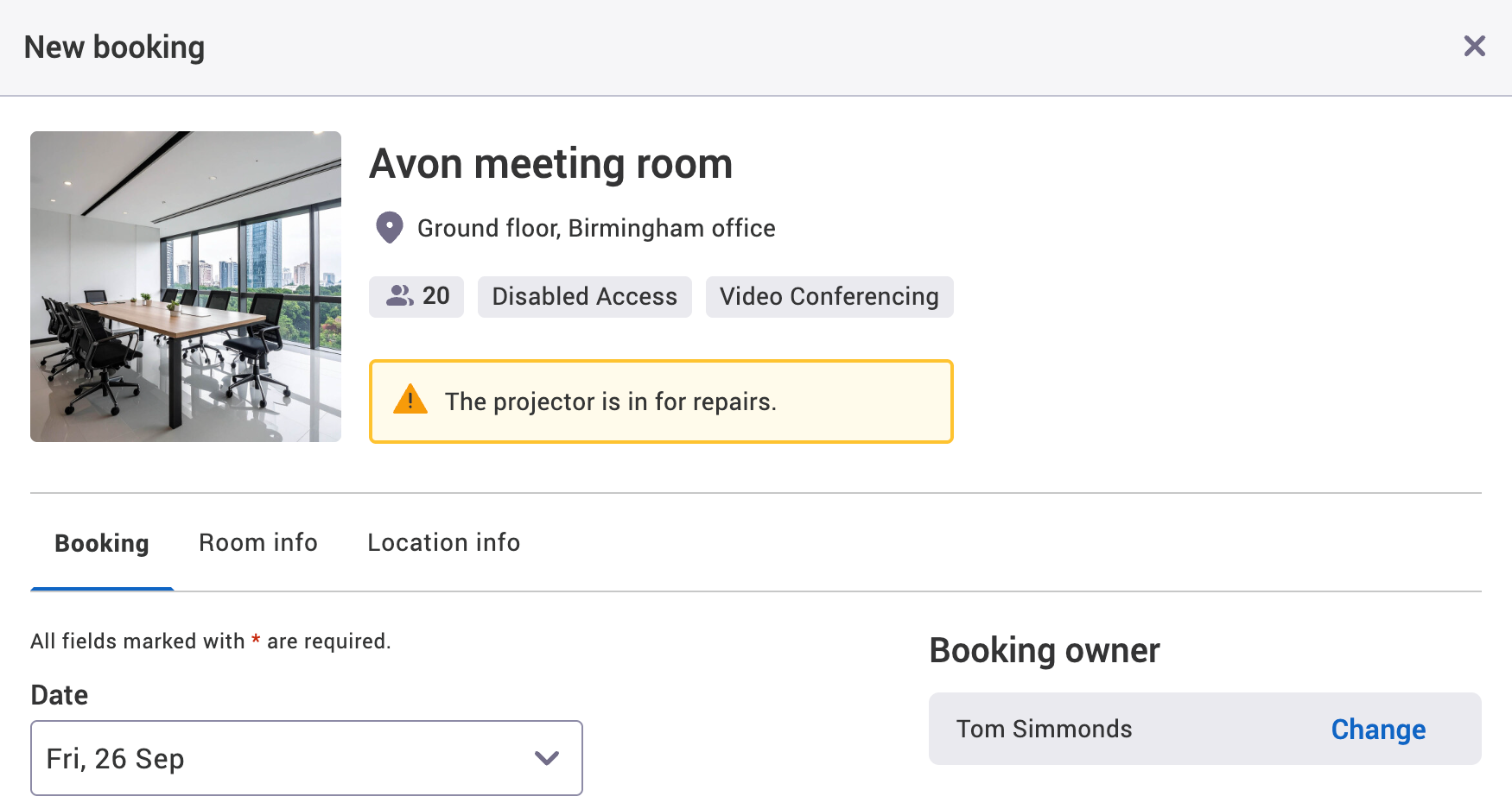 New booking pop-up with resource image added.