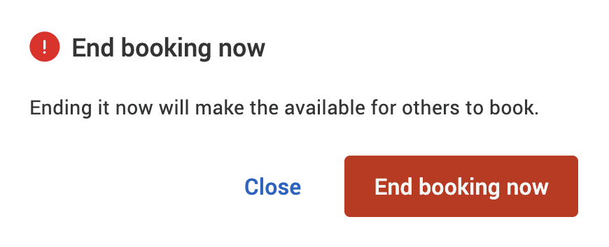 End booking now warning pop-up.