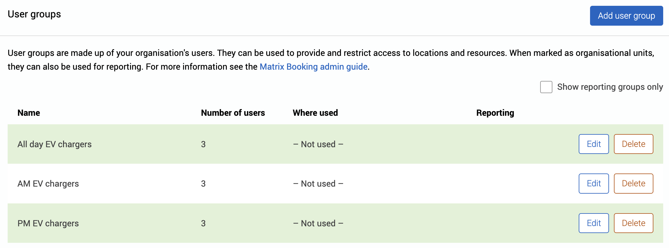 Example user groups.