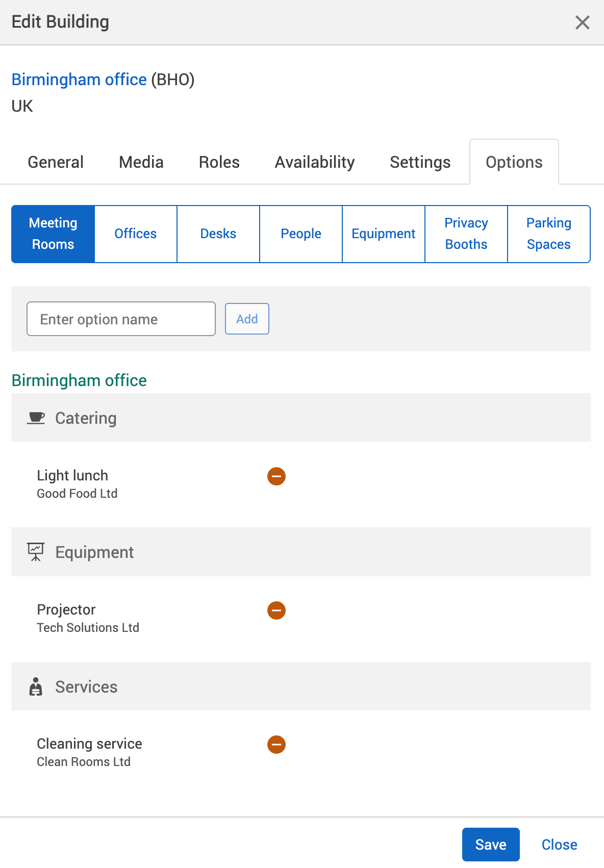 Example booking options have been added at the building level in the edit location dialog.
