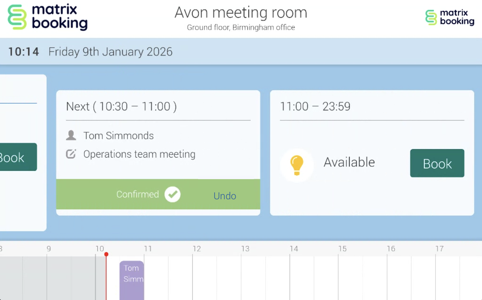 Sense app with undo button after confirming booking.