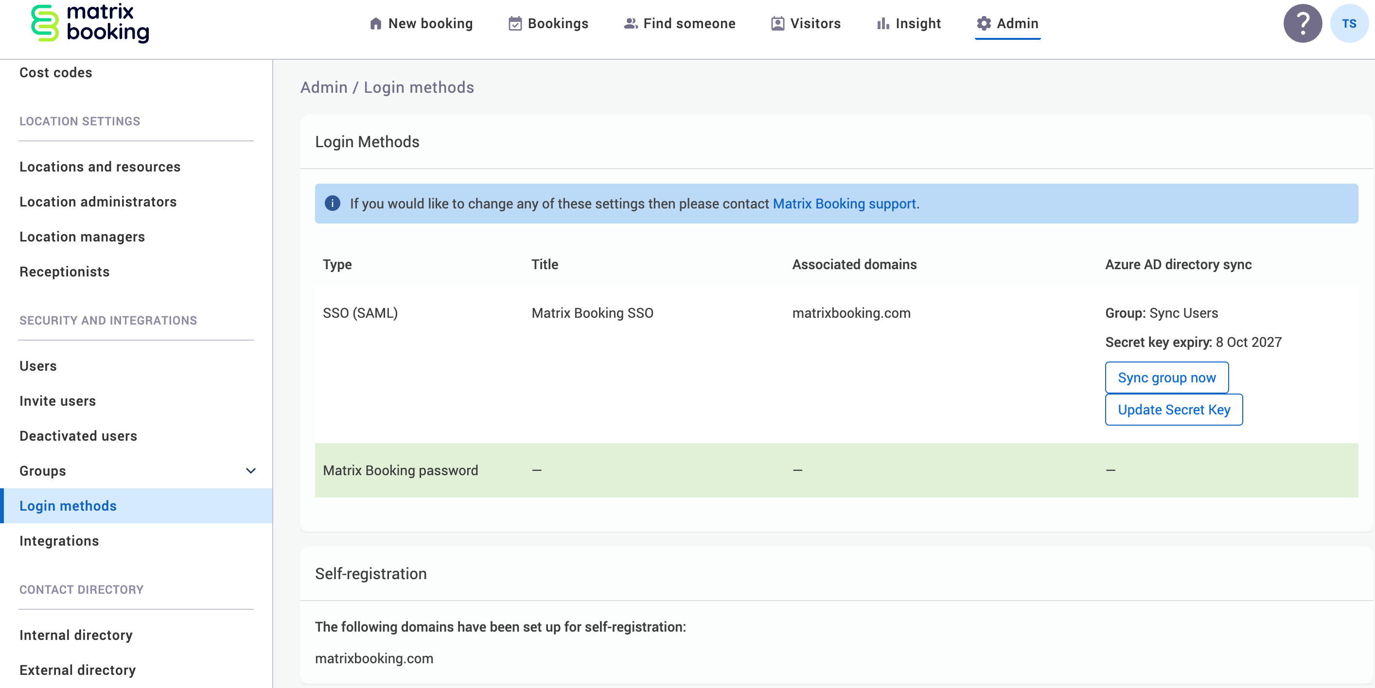 Login Methods screen.