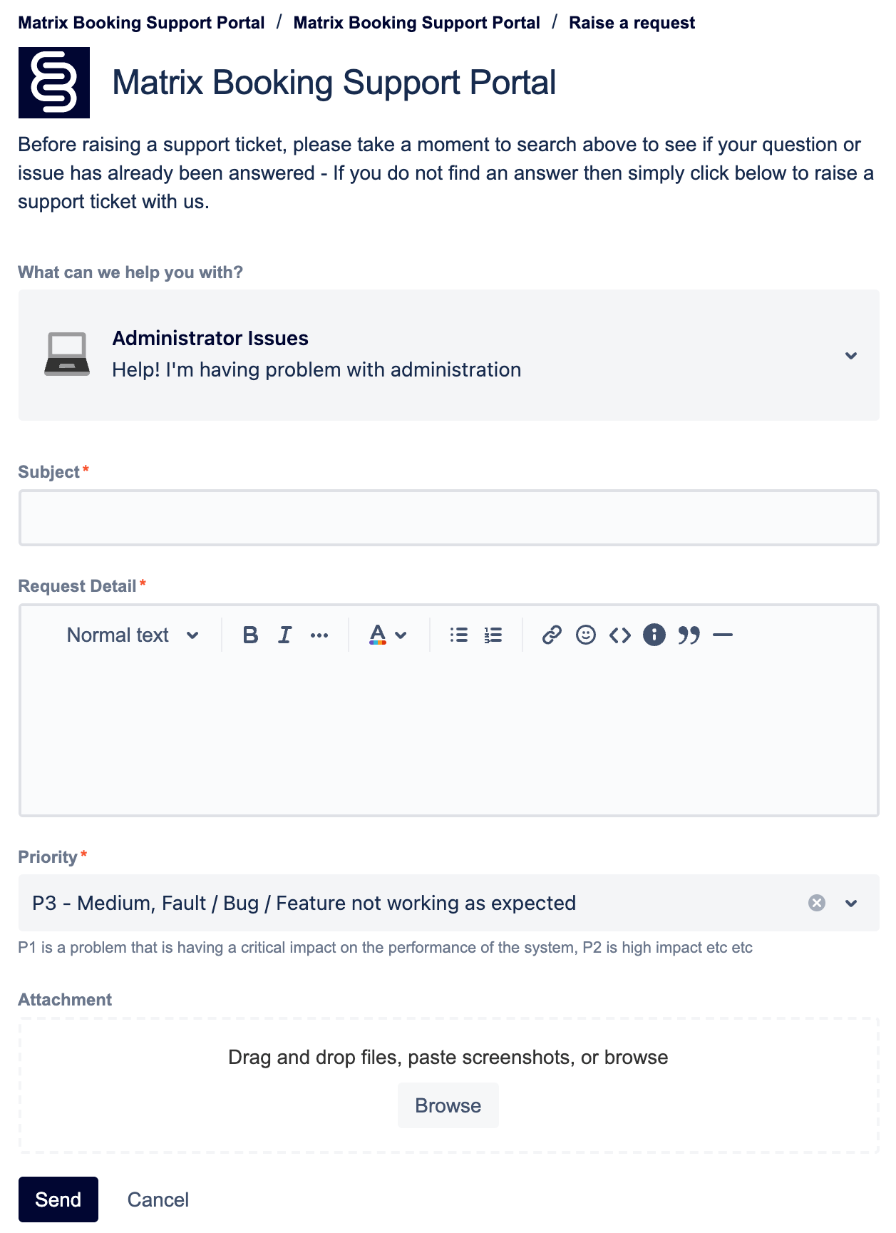 An example support ticket form.