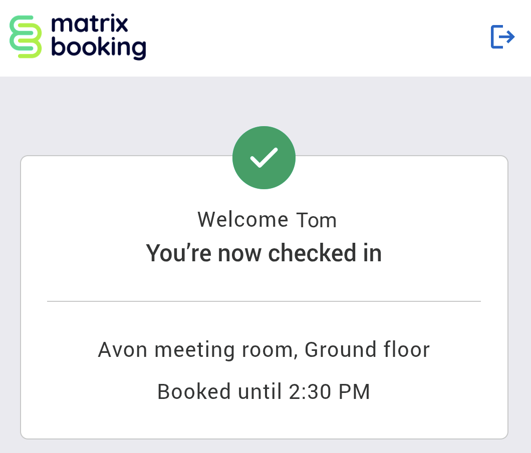 Example check-in success message on mobile web browser.