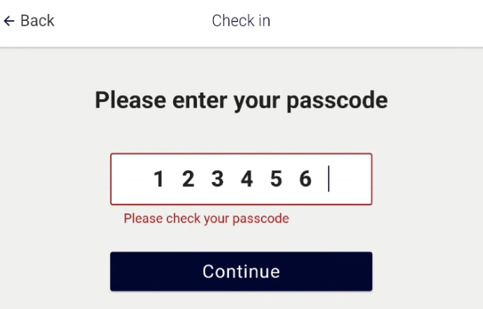Please check your passcode error message.