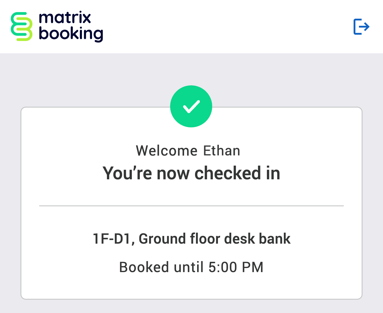 Check-in success message via frictionless check-in.