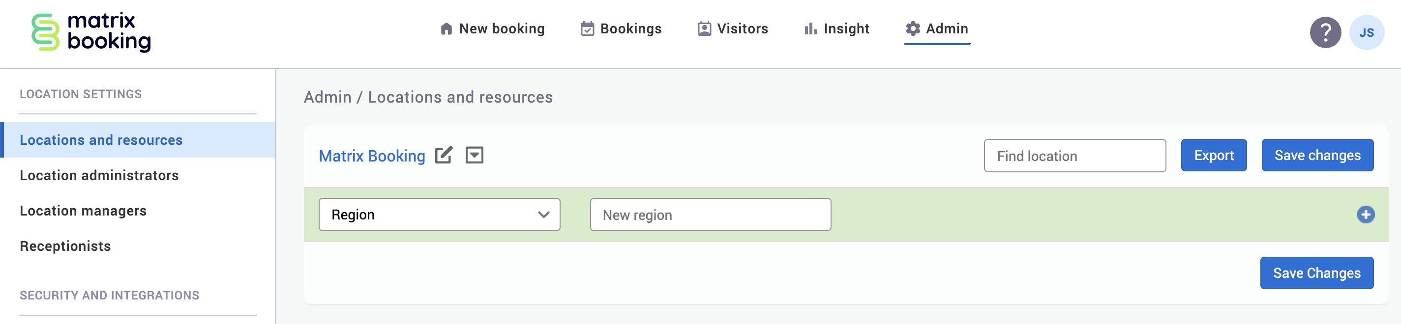 Locations and resource screen.