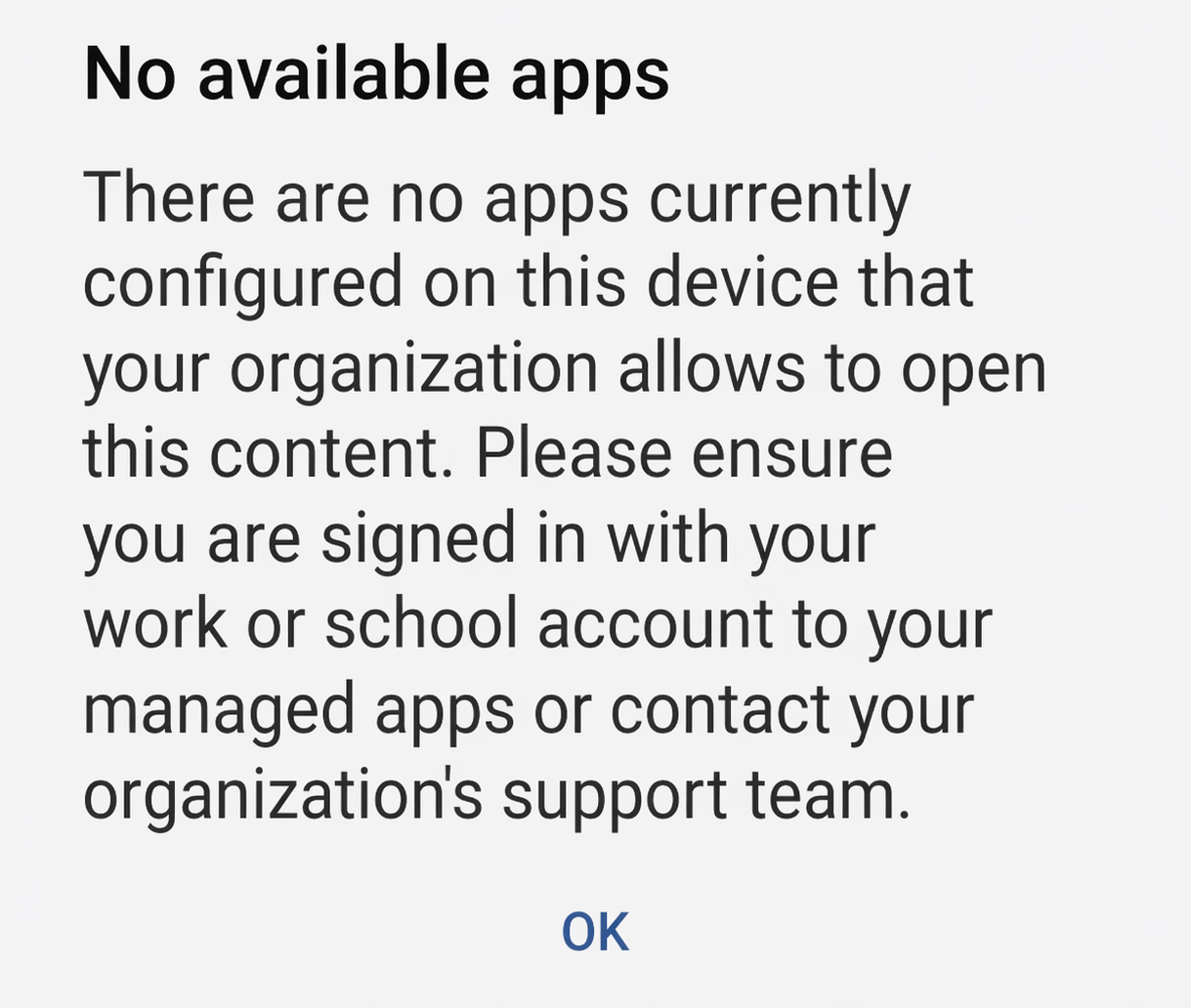 No available apps error message.