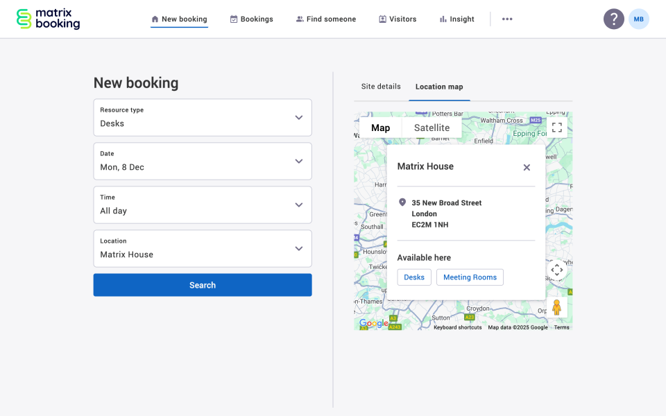 New booking screen in the new Matrix Booking.
