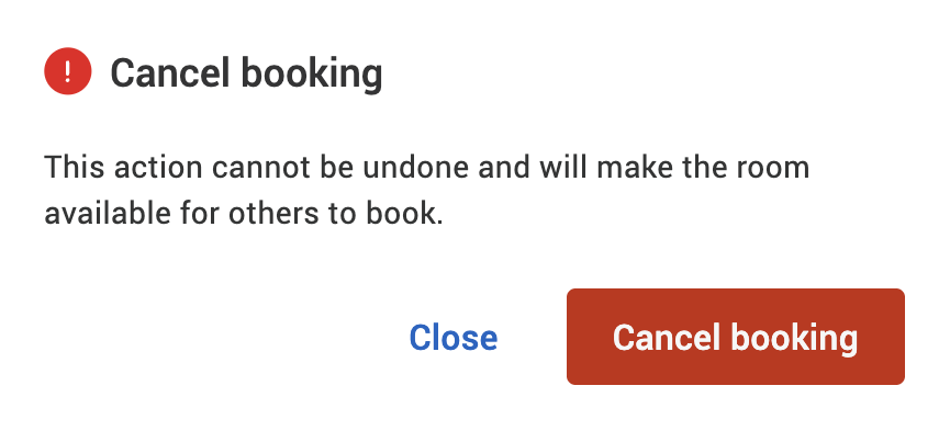 Cancel booking warning dialog.