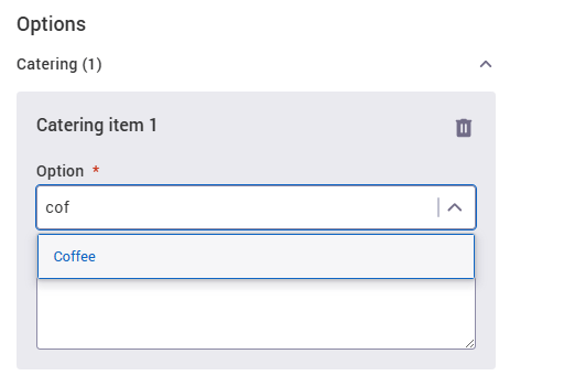 Booking options dropdown.