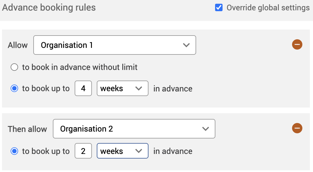 Prioritisation rules for organisations 1 and 2 have been set up.