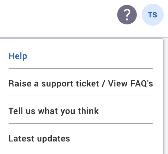 Help dropdown with the help button.