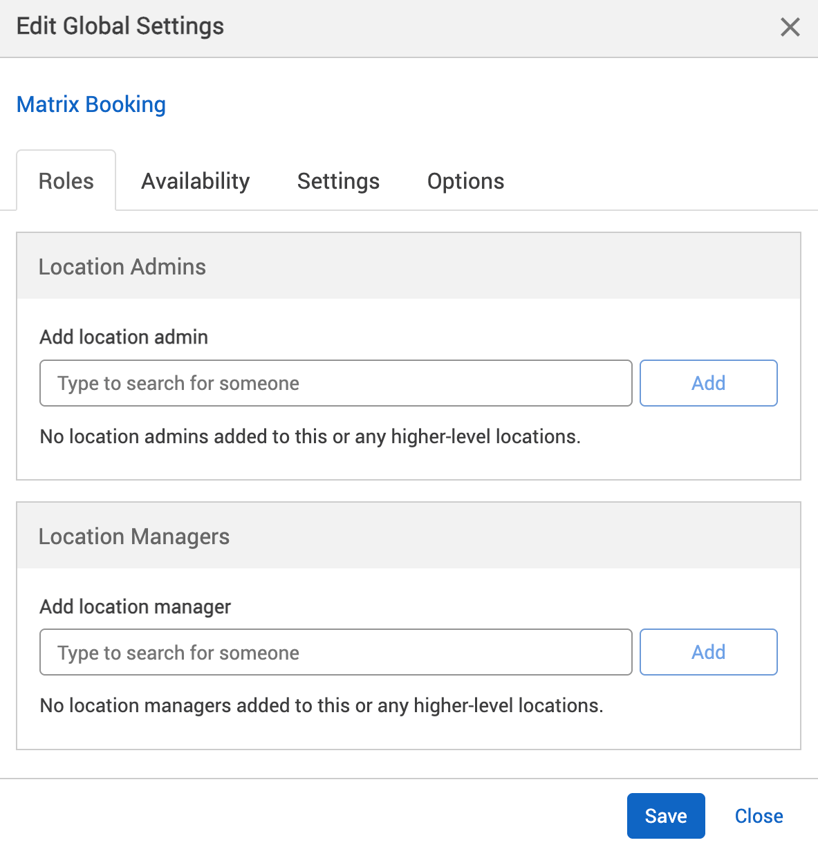 Edit global settings pop-up.
