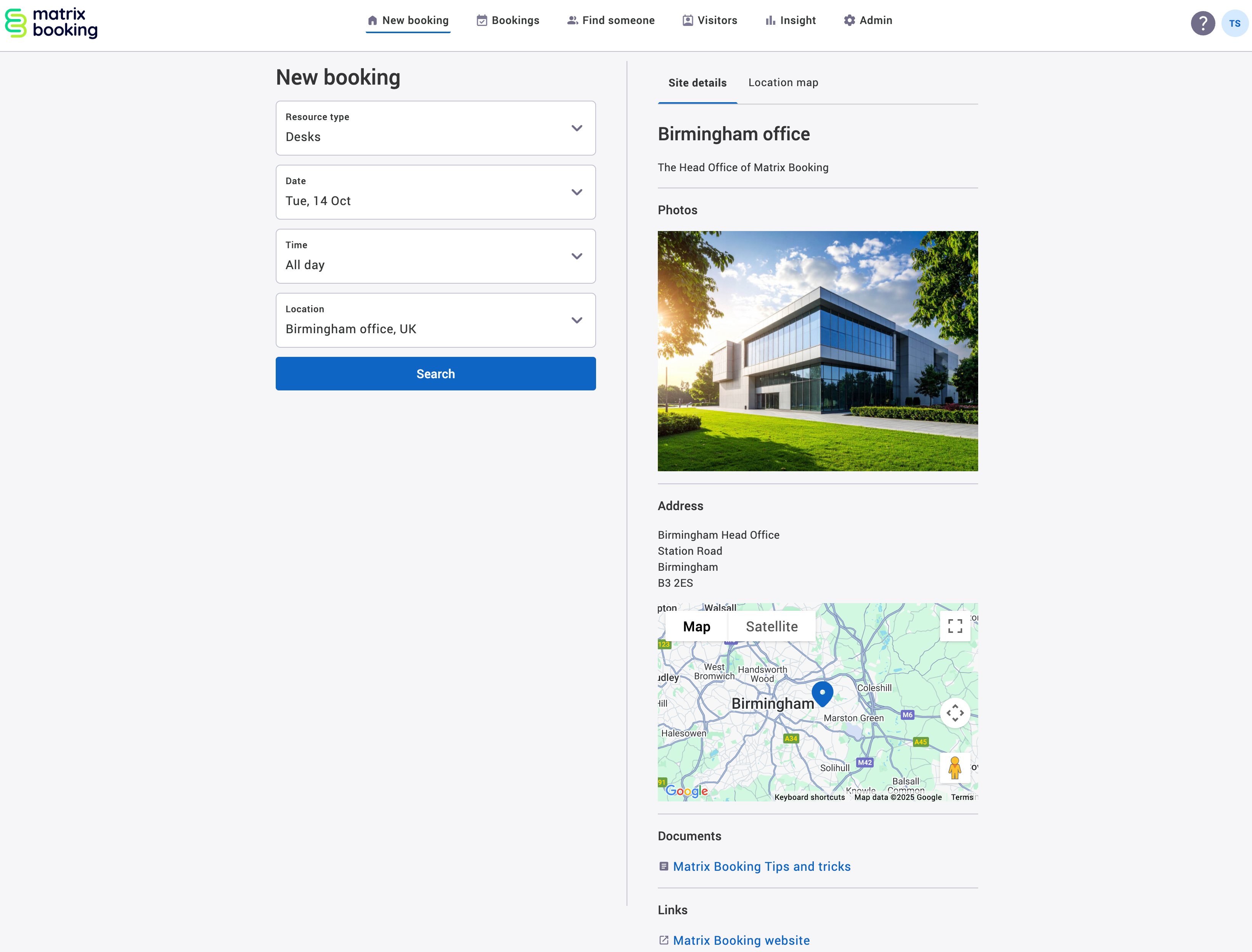 New booking screen with example building details added.