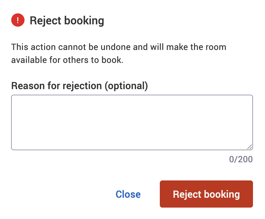 Reject booking warning pop-up.