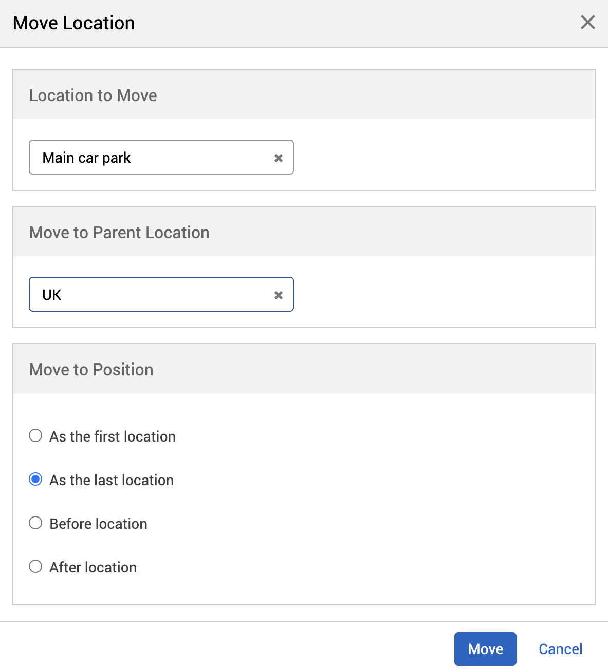 Move location pop-up with fields filled in with examples.